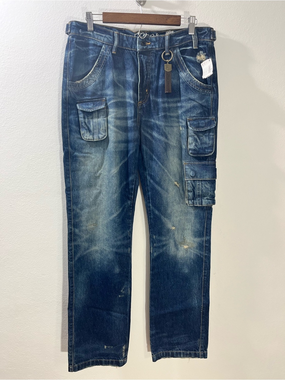 Men’s Sz 33x34 PRPS Cargo Jeans Distressed Utility Pockets Denim Pants Loose Fit
